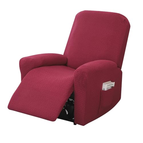 OUGPIU 4-Teilig All-Inclusive Sesselbezug,Sesselschoner für Fernsehsessel,Stretchhusse für Relaxsessel, Sesselschoner für Relaxsessel,Stretch Sessel Überzug mit Taschen (Weinrot) von OUGPIU