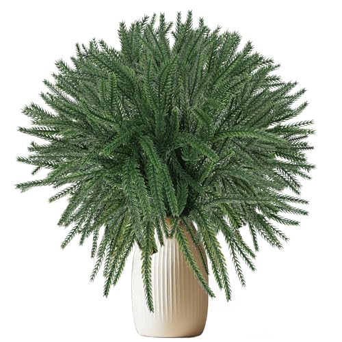 Künstliche Tannenzweige,16 Stück 44cm Norfolk-Tannenzweige Fühlt Sich Echt An,3D Gefälschte Weihnachtsgrünpflanzen,Zweige,Grüner Stiel,Zedernholz-Plektren für Vasen,Basteln,Girlande,Kranz,Weihnachten von OUGPIU