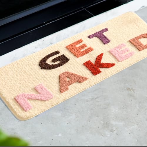 OUGPIU Get Naked Badematte 60x120cm Badezimmerteppich Niedlich Badematte rutschfest Waschbar Badteppich Spaßig Badvorleger Weiche Mikrofaser Duschvorleger Absorbierende Badezimmer Teppich von OUGPIU