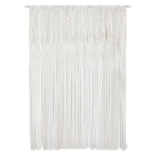 OUGPIU Makramee Boho Vorhang 132x200cm Wandbehang Türvorhang Fenstervorhang,Fadenvorhang Handmade,Baumwolle Gewebte Wandteppich Tapisserie Raumteiler,für Traubogen,Hochzeit,Wohnzimmer,Wand Dekor von OUGPIU