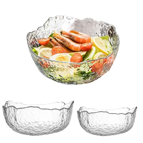 OUGPIU Salatschüssel Set 3-teilig,Dessertschalen Glas Stapelbare Salatbesteck,Unregelmäßige Form Phnom Penh Glasschüsseln für Küche,Hübsche Servierschüsseln für Pasta,Dessert,Popcorn,Obst,Snacks von OUGPIU
