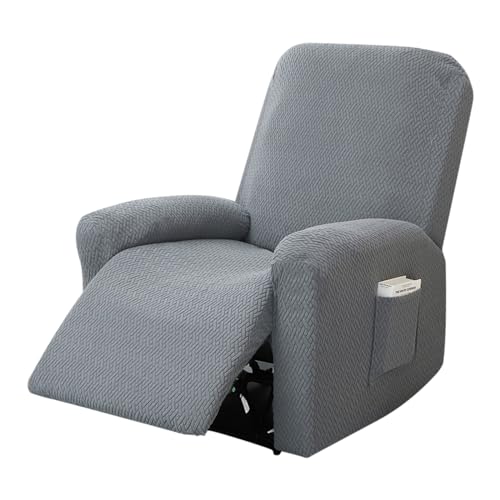 OUGPIU Sesselschoner für Relaxsessel,Stretchhusse für Relaxsessel 4-Teilig,Stretch Sesselbezug mit Taschen für Fernsehsessel Liege Sessel,Waschbar Sesselauflage,Sofa Armlehnenbezüge (Hellgrau) von OUGPIU