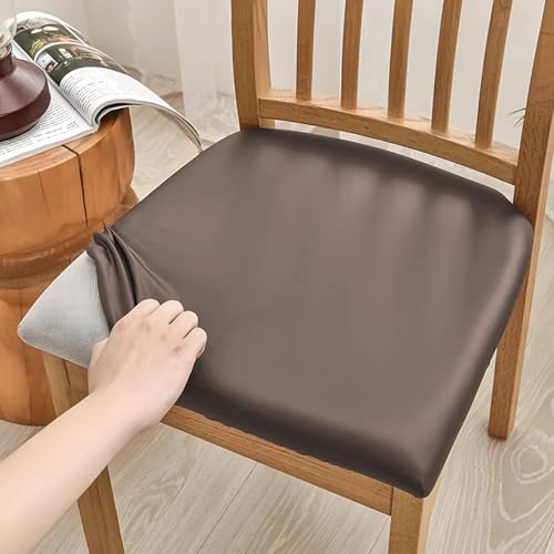 Stuhlbezug Sitzfläche,Wasserdicht PU Stuhlbezug Set,Bezug für Stühle Sitzbezüge,Stretch Leder Sitzbezüge Sitzflächenbezug Abnehmbar Esszimmerstuhl Hussen für Küche Hochzeit Bankett (1, Kaffee, L) von OUGPIU