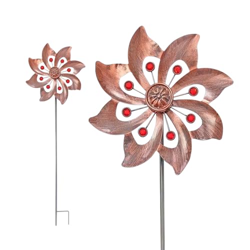 Windspiel,Gartenstecker Windrad,Ø24,H-95cm Metall Windmühle,Windrad Garten,Einzelblatt Windrad,3D kinetisches Windspiel für Terrasse Rasen und Garten Dekoration (Gelb) von OUGPIU