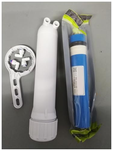 100 GPD RO-Membran-Wasserfilter-Ersatz + Membrangehäuse, komplett mit 3 Armaturen und Schraubenschlüssel Mit hocheffizienter Filterfunktion 100 GPD RO-Membran-Wasserfilter-Ersatz + Membrangehäuse, komplett mit 3 Armaturen und Schraubenschlüssel Mit hocheffizienter Filterfunktion von OUHFCASN