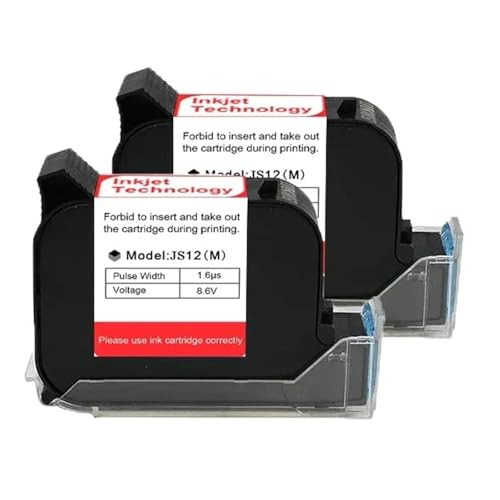 OUHFCASN 12,7 mm Tintenpatrone for Handdrucker, schnelltrocknende Lösungsmittel-Tintenpatrone mit 600 DPI for Thermo-Tintenstrahldrucker, schwarz Leicht und praktisch(2PCS) von OUHFCASN