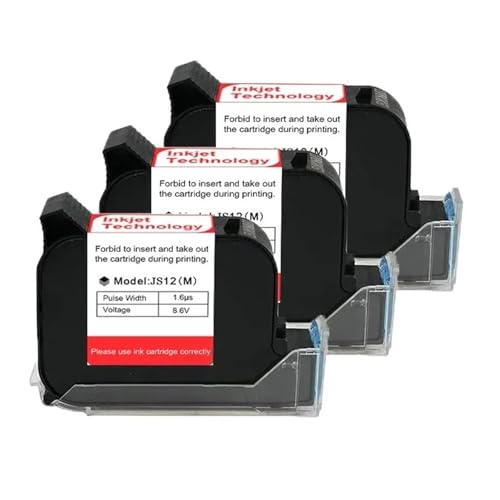 OUHFCASN 12,7 mm Tintenpatrone for Handdrucker, schnelltrocknende Lösungsmittel-Tintenpatrone mit 600 DPI for Thermo-Tintenstrahldrucker, schwarz Leicht und praktisch(3PCS) von OUHFCASN