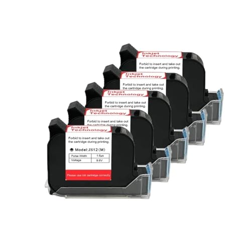 OUHFCASN 12,7 mm Tintenpatrone for Handdrucker, schnelltrocknende Lösungsmittel-Tintenpatrone mit 600 DPI for Thermo-Tintenstrahldrucker, schwarz Leicht und praktisch(5PCS) von OUHFCASN