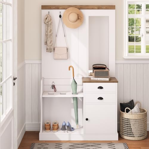 OUHOE Garderobenset Spiegel Haken Schubladen Schuhfach Schirmständer Kompakt Flur Eingangsbereich Aufbewahrung Organisieren Modern OUHOE Garderobenset Spiegel Haken Schubladen Schuhfach Schirmständer Kompakt Flur Eingangsbereich Aufbewahrung Organisieren Modern von OUHOE