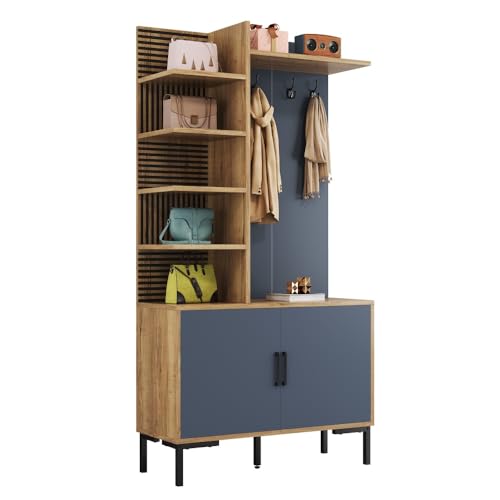 OUHOE Kleiderschrank Set Flur Schuhfach Regal Ablage Haken Metallbeine Schwarz Industriell Modern Eingangsbereich Stauraum Kompakt OUHOE Kleiderschrank Set Flur Schuhfach Regal Ablage Haken Metallbeine Schwarz Industriell Modern Eingangsbereich Stauraum Kompakt von OUHOE