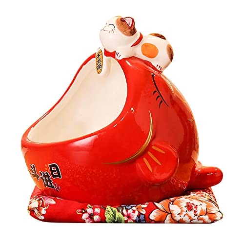 OUHUAN Keramik Katze SüßIgkeiten Box SüßE Katze Box Zur Aufbewahrung Spardose Chinesische Hause Dekor für Reichtum und von OUHUAN