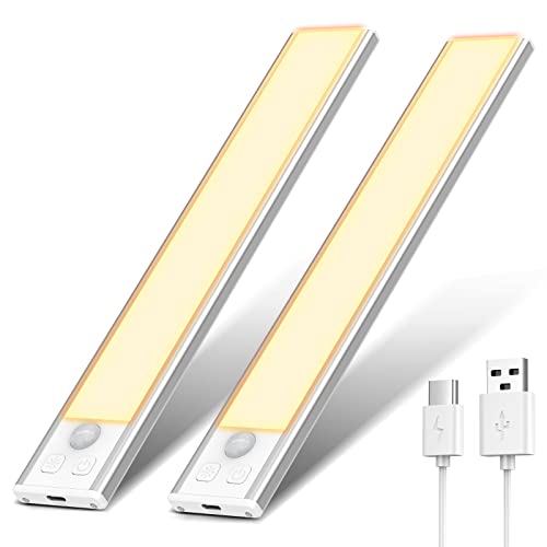 20.5CM Unterbauleuchte LED mit Bewegungsmelder 3000K Warmweiß stufenlose dimmbare Schrankbeleuchtung 1000mAh USB Wiederaufladbar Nachtlicht für Gang Eingangsflur Weinschrankleuchte Kofferraum-2 Stück von OUILA