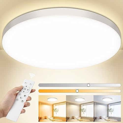 Deckenlampe LED Deckenleuchte Flach Dimmbar mit Fernbedienung, 3000K~6500K, 24W, 2000LM, IP44 Wasserfest Deckenleuchten Rund, Küchenlampe LED Lampen Decke für Schlafzimmer/Wohnzimmer/Bad/Balkon Ø28cm Deckenlampe LED Deckenleuchte Flach Dimmbar mit Fernbedienung, 3000K~6500K, 24W, 2000LM, IP44 Wasserfest Deckenleuchten Rund, Küchenlampe LED Lampen Decke für Schlafzimmer/Wohnzimmer/Bad/Balkon Ø28cm von OUILA