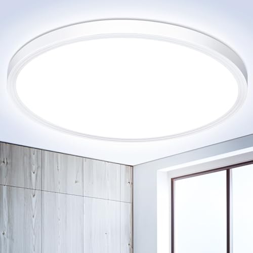 Deckenlampe LED Deckenleuchte Flach Rund - 18W 6500K 1600LM IP44 Modern Kaltweiß Led Badezimmer Lampe, Badlampe Decke Küchenlampe für Bad Flur Küche Schlafzimmer Balkon Wohnzimmer Treppe KellerØ22,3CM von OUILA
