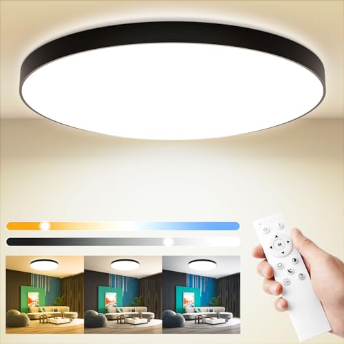 Deckenlampe Led Deckenleuchte Dimmbar mit Fernbedienung,Schwarz Ø28cm 3000K~6500K,24W 2000LM, IP44 Wasserfest,Led Deckenlampe Led Lampe Wohnzimmer Rund für Schlafzimmer/Wohnzimmer/Balkon/Bad/Flur von OUILA