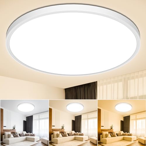 Deckenlampe Led Deckenleuchte Flach Lampe - 3 Farben 3000/4000/6500K Ø22CM 18W 2000LM IP44 Led Lampe Decke Modern Badezimmer Lampe Badlampe für BadSchlafzimmer Wohnzimmer Flur Balkon Küche Keller von OUILA