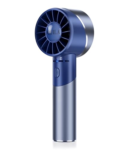 Handventilator, Mini Ventilator USB Aufladbar Tragbarer Akku Ventilator mit 4 Geschwindigkeiten Turbo Wind, 2600mAh Max 16 Std. Klein Hand Ventilator To Go für Reisen Büro Zuhause Draußen (Blau) von OUILA