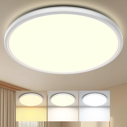 OUILA Deckenlampe LED Deckenleuchte Dimmbar mit Fernbedienung (24W, 2800LM, 3000K-6500K), IP44, Ultraflach (Ø30CM, 2.4CM) – Deckenleuchten für Wohnzimmer, Schlafzimmer, Küche, Badezimmer, Kinderzimmer von OUILA