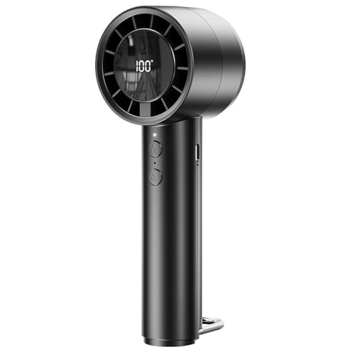 OUILA Handventilator, 3000mAh Mini Ventilator akku Aufladbar mit LED-Akkustandsanzeige, 5-Stufige Windgeschwindigkeit und D-Ring-Haken für Reisen Büro Zuhause (Schwarz) von OUILA