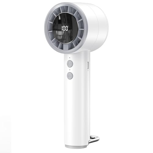 OUILA Handventilator, 3000mAh Mini Ventilator akku Aufladbar mit LED-Akkustandsanzeige, 5-Stufige Windgeschwindigkeit und D-Ring-Haken für Reisen Büro Zuhause (Weiß) von OUILA