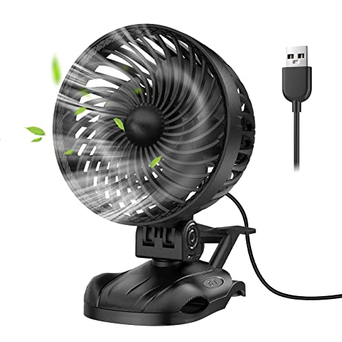 OUILA Mini USB Ventilator, Tischventilator Clip Fan mit 9 Geschwindigkeiten, 360° Drehung Klein Lüfter für Schlafzimmer, Büro, Wohnheim, Auto, Camping - Schwarz (USB-Betrieben) von OUILA