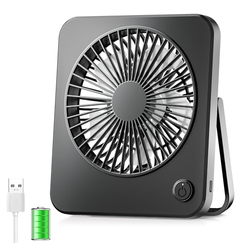 OUILA Mini USB Ventilator,3 Geschwindigkeitsstufen Tischventilator mit Akuu 2600mAh,Tragbarer Aufhängbarer Lüfte für Tisch,Büro,Schlafzimmer,Autom,Camping - Schwarz von OUILA