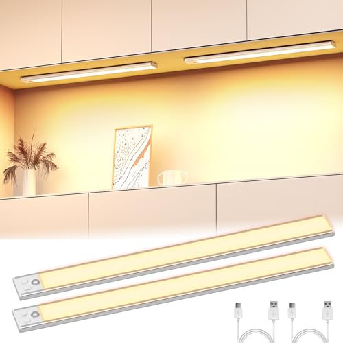 OUILA Schrankbeleuchtung LED mit Bewegungsmelder 41CM Unterbauleuchte Küche LED USB-C wiederaufladbar LED-Licht Dimmbar kabellos Nachtlicht für Küche Kleiderschrank Schrank 2 Stück von OUILA