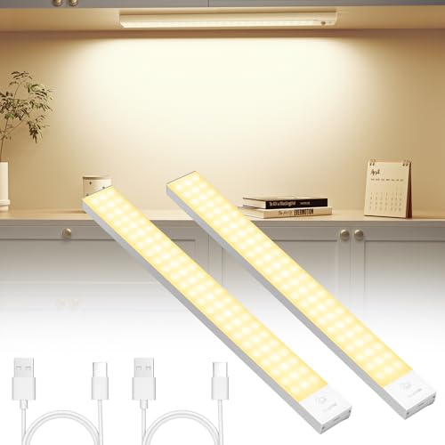 OUILA Unterbauleuchte Küche LED 2 Stück 32CM Schrankbeleuchtung USB Wiederaufladbar Magnetische Lampe Kabellos Schranklicht mit Bewegungsmelder für Schlafzimmer, Werkstatt (Warmweiß) von OUILA