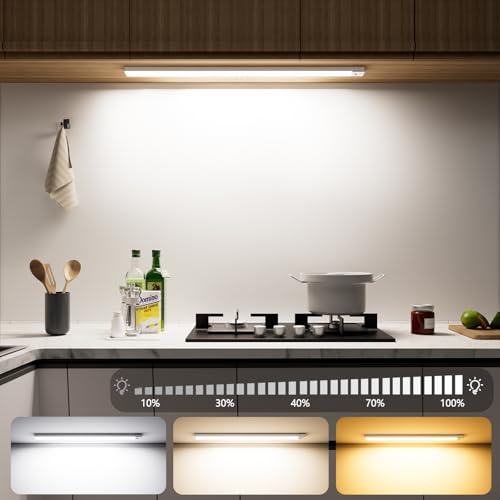 OUILA Unterbauleuchte Küche LED 2 Stück 60CM 3 Farbmodi Schrankbeleuchtung Batterie 5000mAh USB Wiederaufladbar Magnetische Lampe Kabellos Schranklicht mit Bewegungsmelder für Schlafzimmer, Werkstatt von OUILA