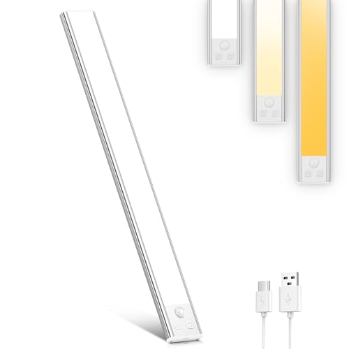 OUILA Unterbauleuchte Küche Led 41CM Led Schrankbeleuchtung mit Bewegungsmelder Dimmbar 3 Farben Schrankleuchte LED Leiste Batterie USB Wiederaufladbar Lichtleiste für Küche Schrank Regale Vitrinen von OUILA