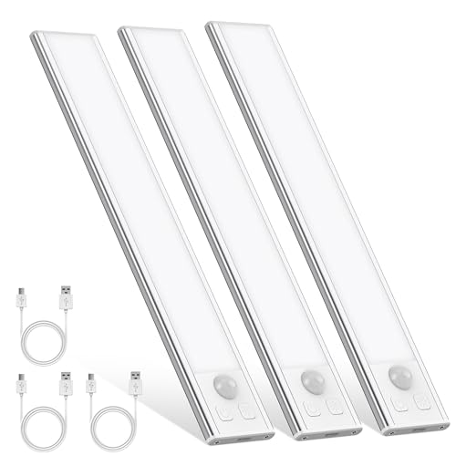 Schrankbeleuchtung LED mit Bewegungsmelder 20.5CM Unterbauleuchte Küche Stufenlose Dimmbar Unterbauleiste Led Leiste 1000mAh Aufladbar Nachtlicht für Küche Treppe Spiegelschrank Bücherregal 3 Stück von OUILA