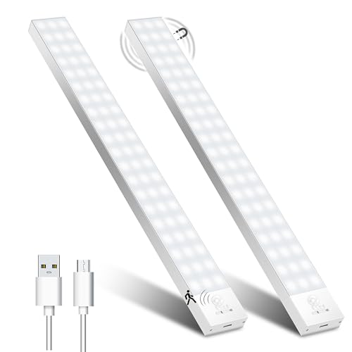 Schrankbeleuchtung LED mit Bewegungsmelder 32cm 2Stück Schranklicht Schrankleuchte Leiste Batterie USB Wiederaufladbar Unterbauleuchte Küche Schrankleuchten für Kleiderschrank,Treppe,Kofferraum,RV von OUILA