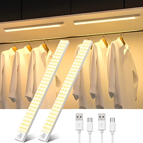 Schrankbeleuchtung LED 2Stück, 43.5CM LED Unterbauleuchte Küche, 2500mAh USB Wiederaufladbar Küchenlampe mit Bewegungsmelder, 84 LEDS Küchenlampe für Schlafzimmer, Schrank, Kleiderschrank(Warmweiß) von OUILA