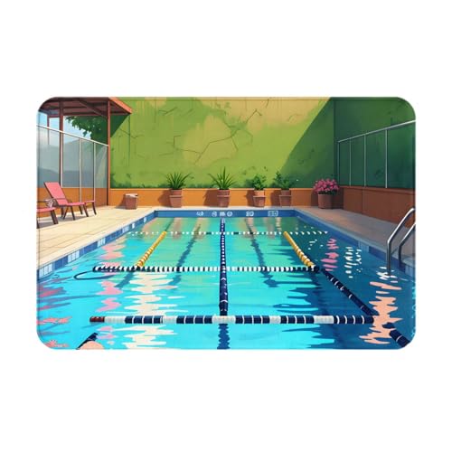 OUInbvv Flamingo und Schwimmbad, faltbar, rutschfest, Bodenmatte, schnee- und schlammfest, für Küche, Badezimmer, Waschküche, Garage von OUInbvv