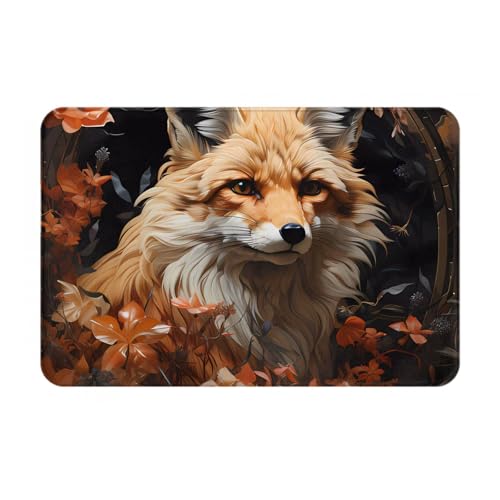 OUInbvv Fox and Flowers Faltbare rutschfeste Bodenmatte schnee- und schlammfest für Küche, Badezimmer, Waschküche, Garage von OUInbvv