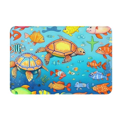 OUInbvv Turtle and Fish Faltbare rutschfeste Bodenmatte schnee- und schlammfest für Küche, Badezimmer, Waschküche, Garage von OUInbvv