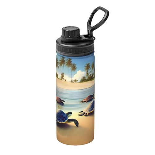 OUInbvv Turtles on the beach Tragbare Sport-Trinkflasche mit auslaufsicherem Klappdeckel, geeignet für Outdoor, Pendeln und Camping Hydration von OUInbvv