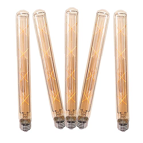 OUKAIDE E27 8W T30-300 lange Röhren Edison LED Birne, Weinlese-Birnen-E27 LED-Glühlampe antike Art Retro Braunglas Schraube Lampe, 680lm, Nicht Dimmble Warm White 2700k (5 Stück) von OUKAIDE