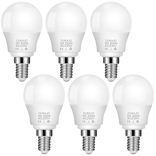 OUKAJO E14 LED Warmweiss,ersetzt 40 Watt Glühlampe,5W,3000K,450 Lumen,220-240V Leuchtmittel,Nicht Dimmbar,6 Stück von OUKAJO