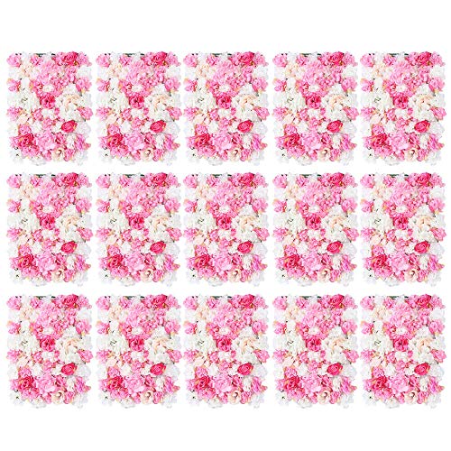 15X Rosenwand Künstliche Blumenwand Seidenblume Wand Hintergrund Dekor Dunkelrosa Champagner 40 X 60cm von OUKANING