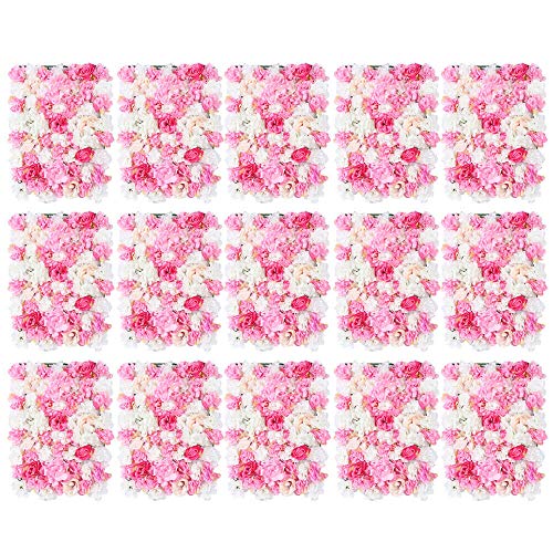 15X Rosenwand Künstliche Blumenwand Seidenblume Wand Hintergrund Dekor Dunkelrosa Champagner 40 X 60cm von OUKANING