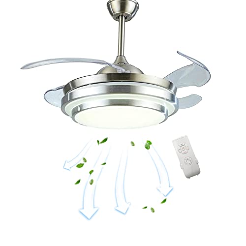 OUKANING 36" Deckenventilator mit Beleuchtung Fernbedienung Invisible Fan Kronleuchter 4 Retractable Blades für Esszimmer Restaurant Wohnzimmer Schlafzimmer von OUKANING