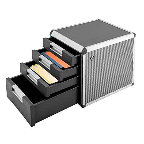 OUKANING Ablagebox mit 4 Schubladen - Schubladenbox mit hoher Kapazität Schubladenschrank Stahlschrank Metall Schubladenbox Abschließbar Dokumenten Aufbewahrung Ablagebox 31.5x35x29.8cm von OUKANING