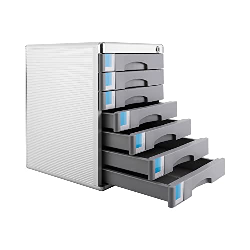 OUKANING Ablagebox mit 7 Schubladen - Schubladenbox mit hoher Kapazität Schubladenschrank Stahlschrank Metall Schubladenbox Abschließbar Dokumenten Aufbewahrung Ablagebox 31.5x35x29.8cm von OUKANING