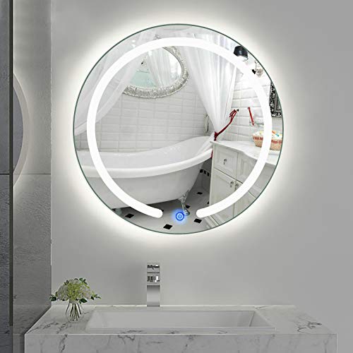 OUKANING Badspiegel mit Beleuchtung 20 Zoll runde LED Spiegel Badspiegel beleuchtete Licht Wandhalterung Badezimmer Wandspiegel von OUKANING