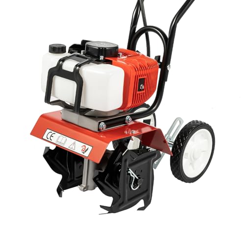 OUKANING Benzin Motorhacke 30 cm Arbeitsbreite - Benzin Gartenfräse 2 Takt Motor Bodenfräse Gartenhacke 52CC Ackerfräse 7000r/min Benzin Bodenhacke von OUKANING