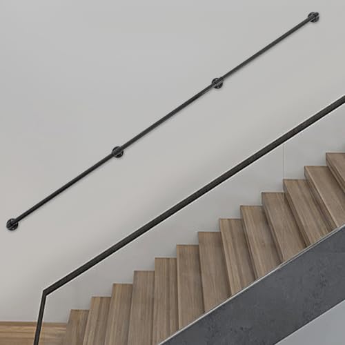 OUKANING Handlauf für Treppen 91cm/122cm/213cm/274cm- Rutschfester Wandhandlauf aus Stahl mit 8cm Abstand zur Wand - Treppengeländer für Barrierefreies Wohnen, Innen/Außen Schwarz (Schwarz, 274cm) von OUKANING