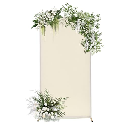 OUKANING Hochzeitsbogen Gestell 1x2m, Aus Eisen Und Elastischer Stoff, Metallbogen Rectangle, Bogen Für Hochzeit, Partys, Dekorativer Hintergrund (Gold Halterung+beige Abdeckung) von OUKANING