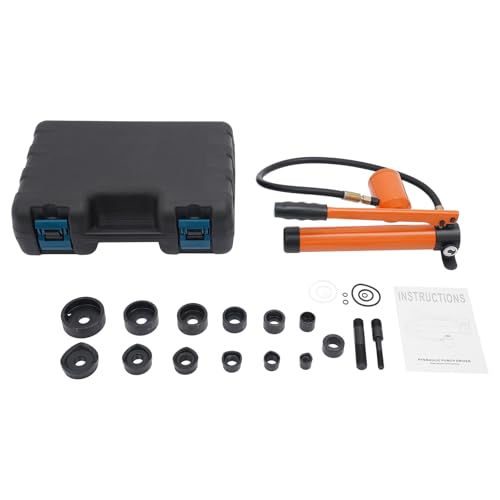 OUKANING Hydraulischer Lochstanzersatz mit 6 Stanzdüsen 1/2", 3/4", 1", 1-1/4", 1-1/2", 2" - 80KN Profi-Lochstanzer für Metall bis 3,2mm, inkl. Tragekoffer (Orange) von OUKANING