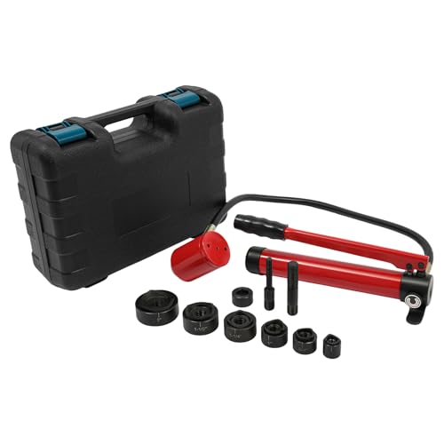 OUKANING Hydraulischer Lochstanzersatz mit 6 Stanzdüsen 1/2", 3/4", 1", 1-1/4", 1-1/2", 2" - 80KN Profi-Lochstanzer für Metall bis 3,2mm, inkl. Tragekoffer (Rot) von OUKANING